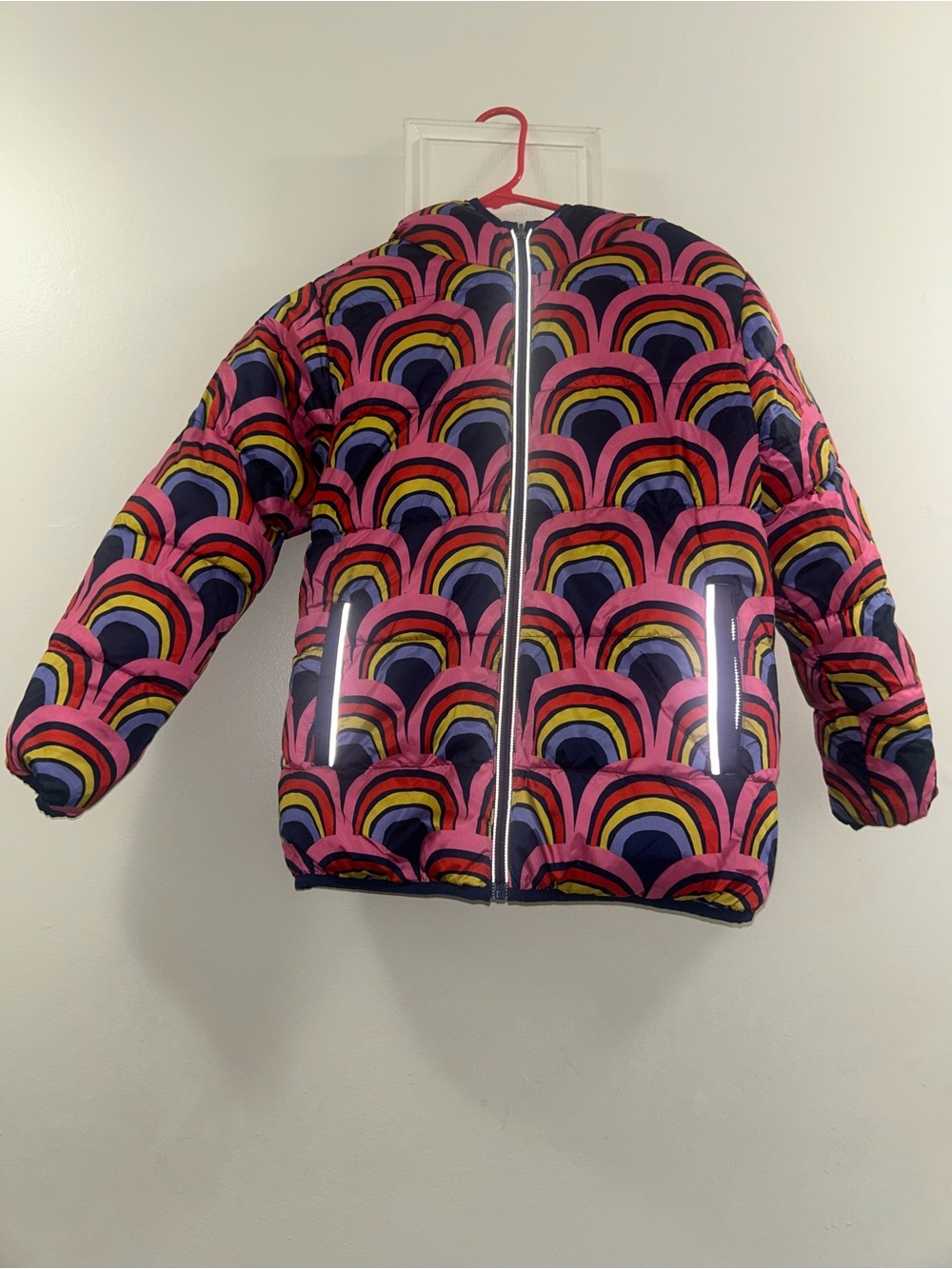 Hanna Andersson reversible puffer jacket navy/rainbow